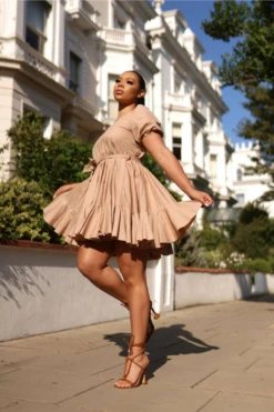 Setsofran London Nude Poplin Dress Gathered Hem