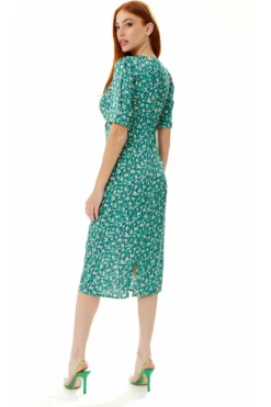 Liquorish Stroke Print Knot Front Dress In Green -Yumi Clothing Shop vfSl808H 11666