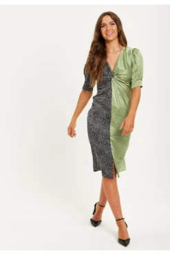 Liquorish Polka Dot Print Knot Front Midi Dress