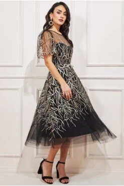 Goddiva Embroidered Mesh Midi Dress - Black -Yumi Clothing Shop vmJ5OVKI 15108