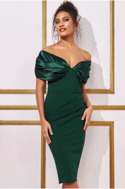 Goddiva Satin & Scuba Off The Shoulder Midi Dress - Emerald 7 Goddiva Satin & Scuba Off The Shoulder Midi Dress - Emerald -Yumi Clothing Shop vuwGloVN 14174