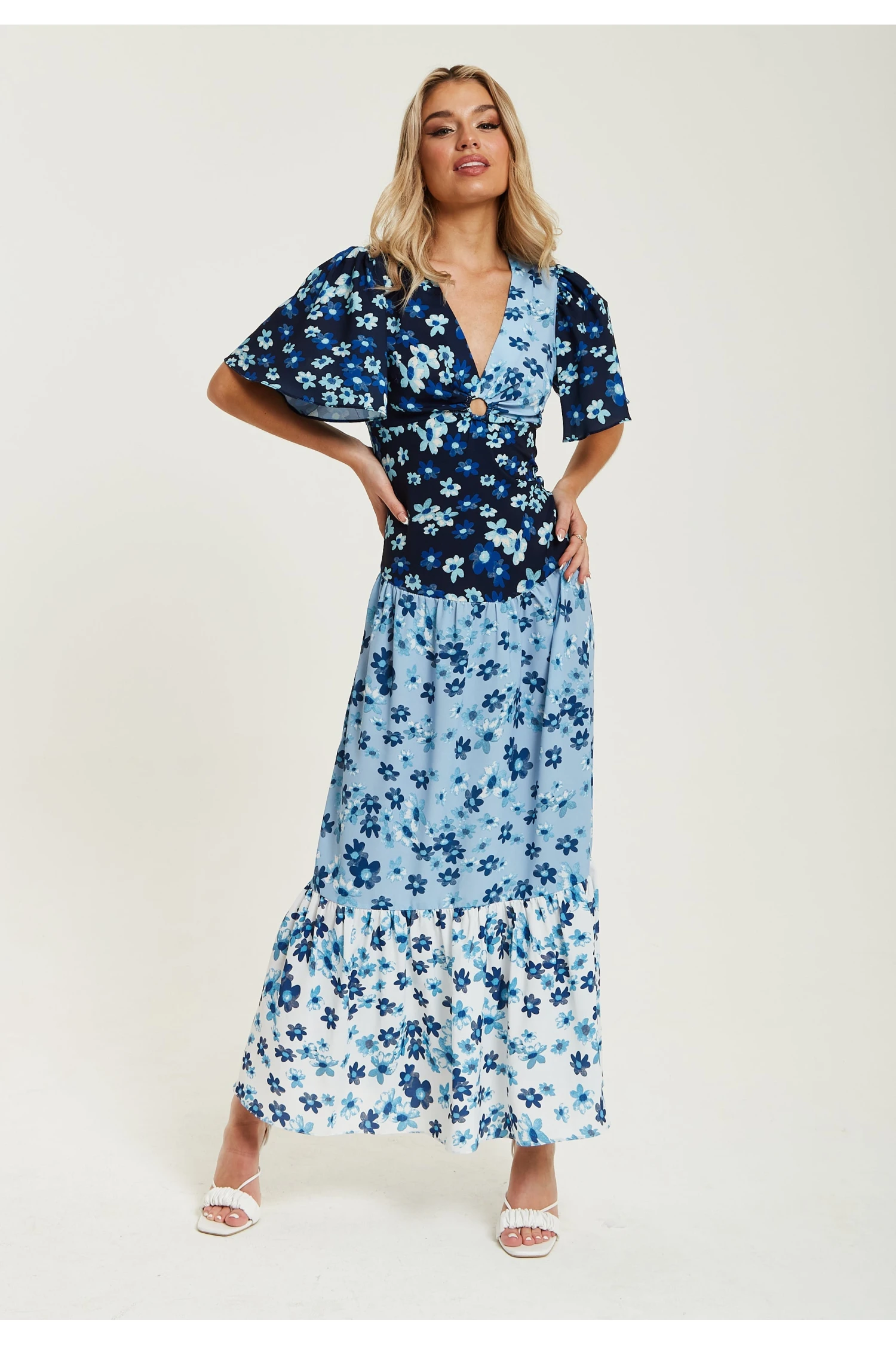 Liquorish Floral Print Midi Dress In Blue Navy And White 1 Liquorish Floral Print Midi Dress In Blue Navy And White