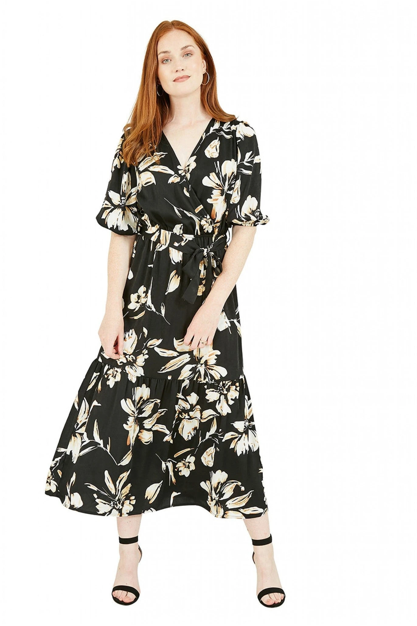 Mela London Black Floral Wrap Midi Dress 1 Mela London Black Floral Wrap Midi Dress