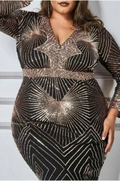 Goddiva Plus Starburst Sequin Maxi Dress - Rose Gold -Yumi Clothing Shop wfMqicfL 11681