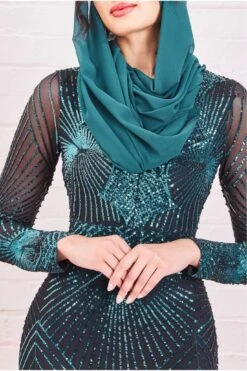 Goddiva Modesty Starburst Sequin Maxi Dress - Emerald -Yumi Clothing Shop wwZjXvkW 15356