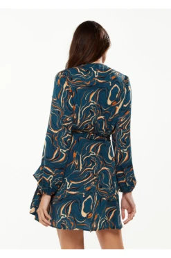 Liquorish Scribble Print Mini Wrap Dress With Long Sleeves -Yumi Clothing Shop x7buoTmt 13865