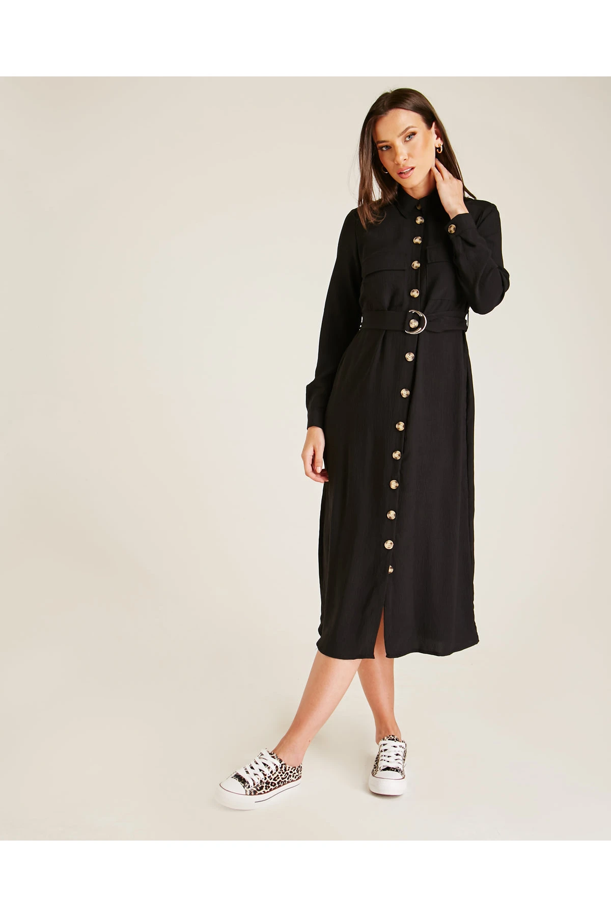 Dusty Pink Belted Shirt Dress | Black 1 Dusty Pink Belted Shirt Dress | Black