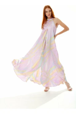 Liquorish Abstract Print Maxi Dress With A High Neck Lilac -Yumi Clothing Shop xF74X6EQ 10674