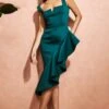 Goddiva Front Frill Midi Dress - Emerald Green
