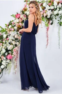 Goddiva Cowl Back Spaghetti Strap Maxi Dress - Navy