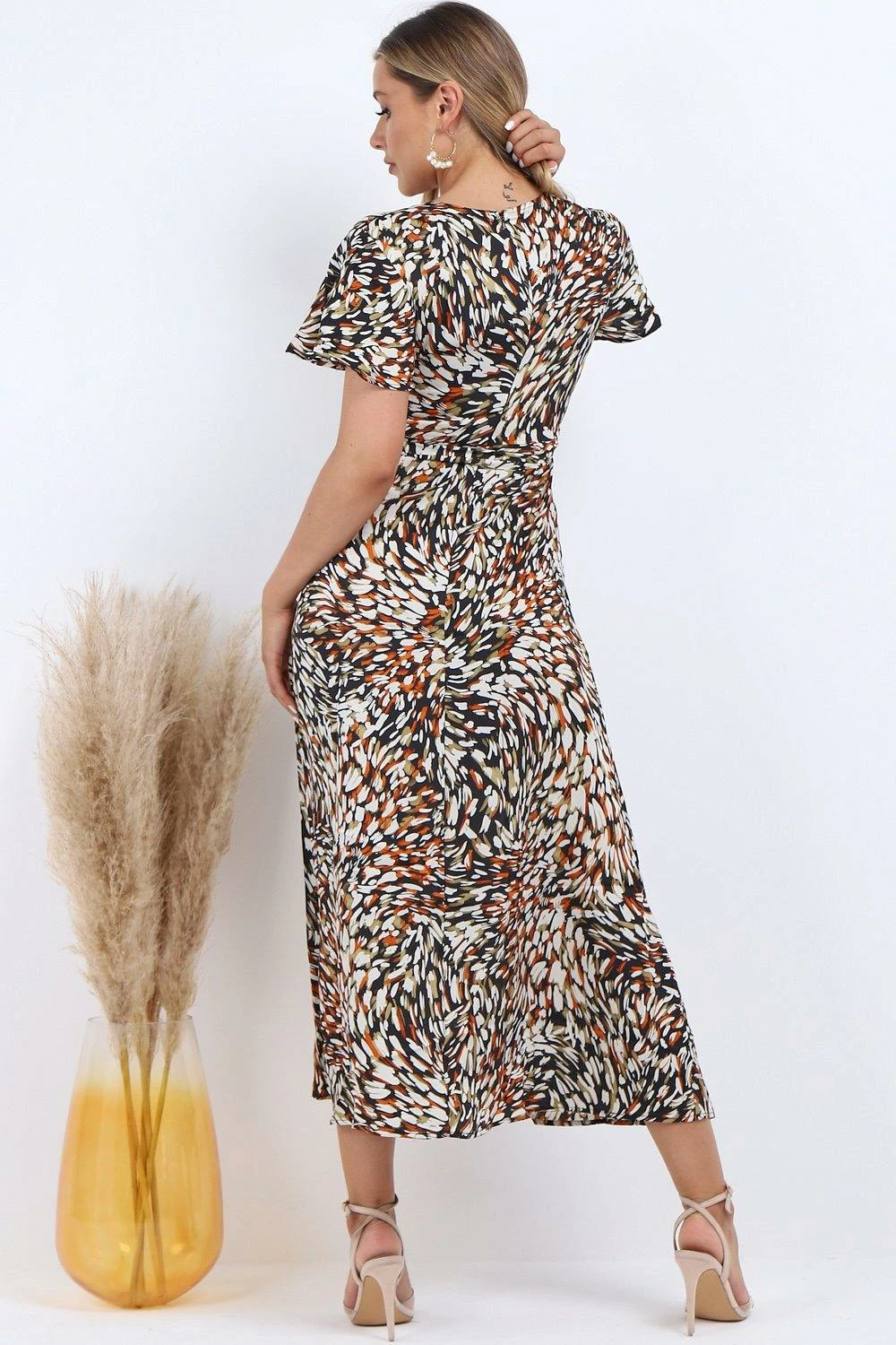 Lilura London Wrap Front Split Leg Maxi Dress In Multi Print 3 Lilura London Wrap Front Split Leg Maxi Dress In Multi Print - Image 3