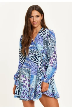 Liquorish Mixed Animal Print Mini Wrap Dress