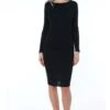 Goddiva Long Sleeve Bodycon Midi Dress - Black
