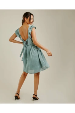 Dusty Pink Ruffled Shoulder Low Neck Smock Dress | Green -Yumi Clothing Shop xmNAA3cs 11583