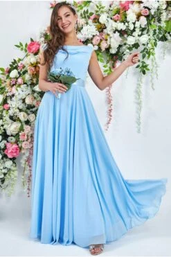 Goddiva Cowl Neck Chiffon Maxi Dress - Powder Blue