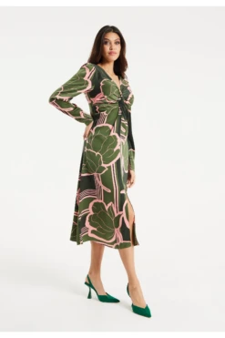 Liquorish Geometric Floral Knot Front Midi Dress -Yumi Clothing Shop y1T0dLTn 14856