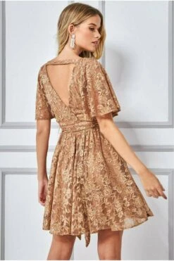 Goddiva Lace Kimono Wrap Skater Mini Dress - Tan 6 Goddiva Lace Kimono Wrap Skater Mini Dress - Tan -Yumi Clothing Shop y5CW6cAR 10501