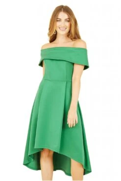Mela London Bright Green Bardot Dipped Hem Dress -Yumi Clothing Shop yDsx6a48 14868