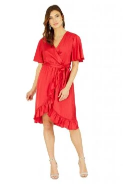 Mela London Red Satin Wrap Dress
