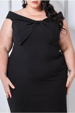Goddiva Plus Size Front Twist Bardot Midi Dress - Black 5 Goddiva Plus Size Front Twist Bardot Midi Dress - Black -Yumi Clothing Shop yQyXL0WV 5708