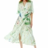 Liquorish Bird Print Maxi Wrap Dress In Mint Green