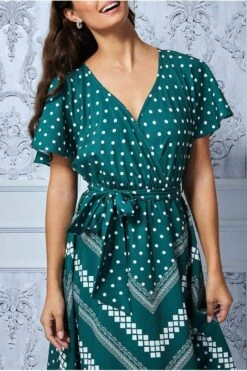 Goddiva Wrap Style Flutter Sleeve Midi Dress - Emerald Green -Yumi Clothing Shop ylTjPvla 7377