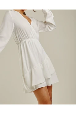 Dusty Pink Wrapped Front Layered White Dress -Yumi Clothing Shop ylk43LrV 11555