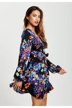 Liquorish Speckle Floral Print Mini Wrap Dress -Yumi Clothing Shop yotsK8Uw 12867