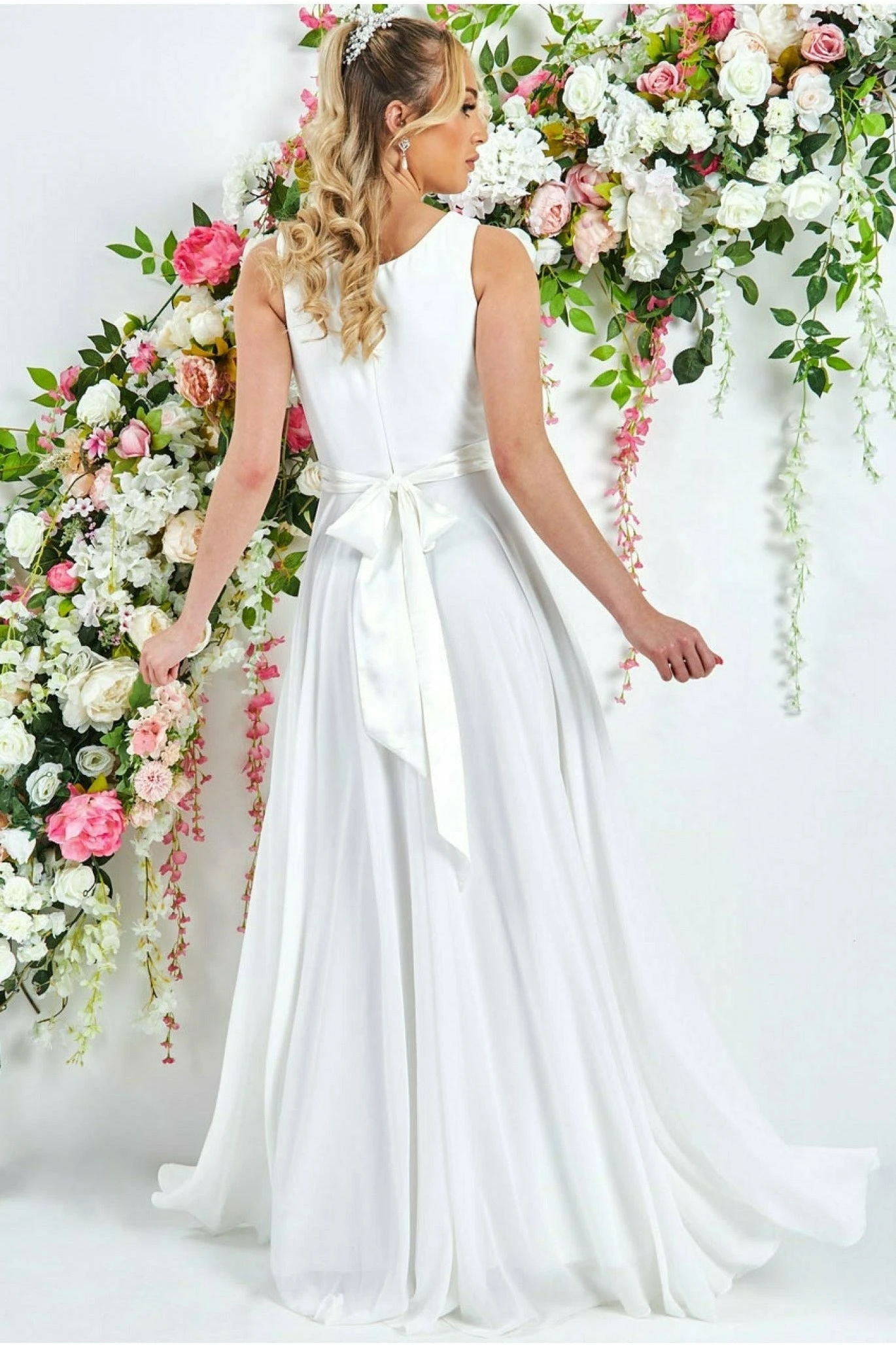 Goddiva Cowl Neck Chiffon Maxi Dress - White 2 Goddiva Cowl Neck Chiffon Maxi Dress - White - Image 2