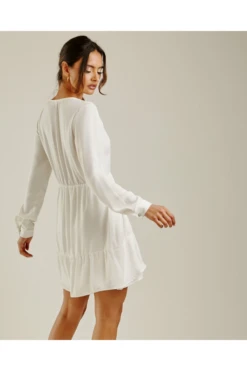 Dusty Pink Wrapped Front Layered White Dress -Yumi Clothing Shop zEohRx0c 11555