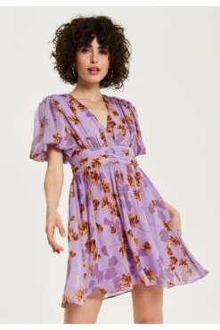 Liquorish Purple Floral V Neck Mini Dress -Yumi Clothing Shop zGQv3RcW 15643