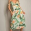 De La Creme Fashions Green Tropical Print Wrap Midi Dress