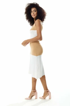 Liquorish Knitted Midi Dress In Cream And White -Yumi Clothing Shop zNj2Xc1z 10061