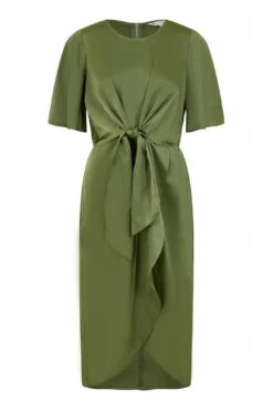 Yumi Green Satin Tie Detail Midi Dress -Yumi Clothing Shop zRFcrdQy 14842