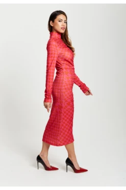 Liquorish Distorted Houndstooth Print Fitted Midi Dress -Yumi Clothing Shop zU0vLqfs 13816
