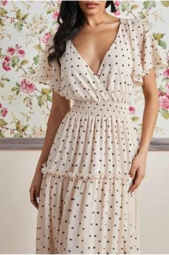 Goddiva Polka Dot Tiered Chiffon Maxi Dress - Beige -Yumi Clothing Shop zVJycwUp 9175