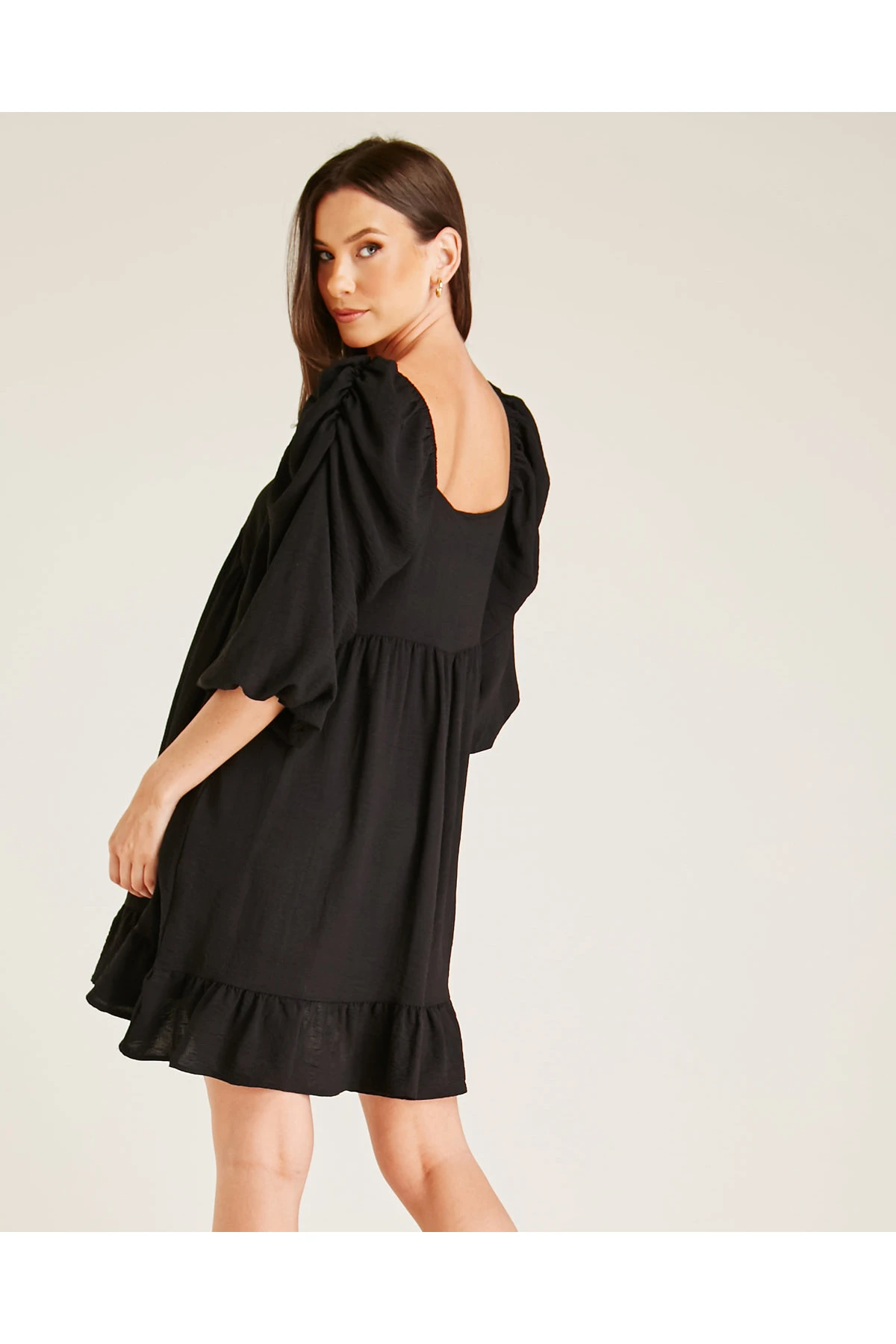 Dusty Pink Ruched Sleeve Smock Dress | Black 3 Dusty Pink Ruched Sleeve Smock Dress | Black - Image 3