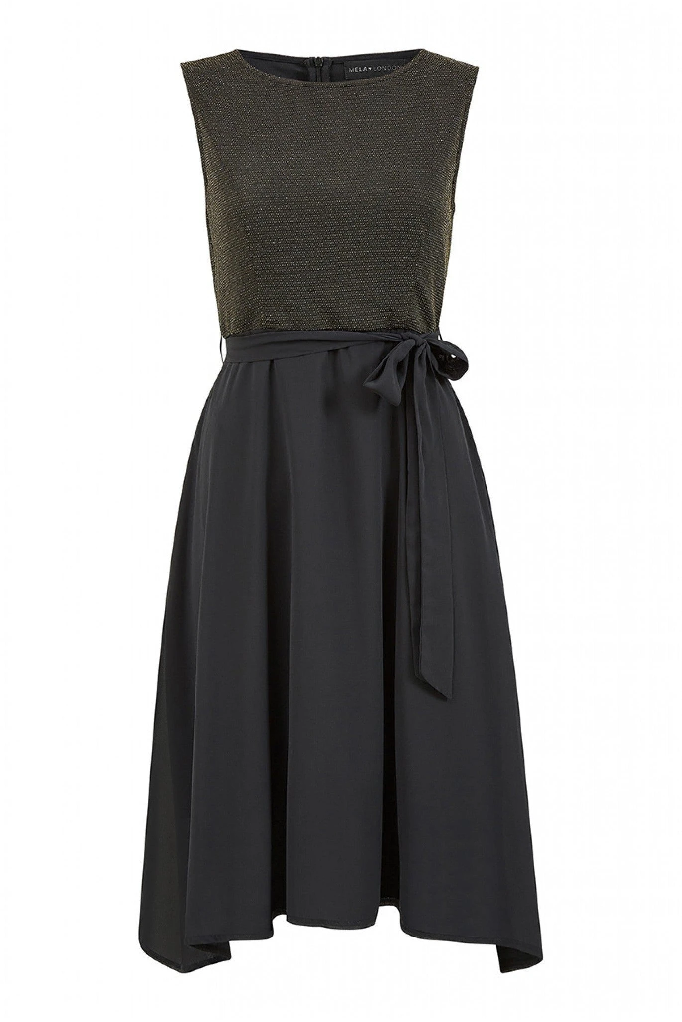 Mela London Gold Sparkle Dress With Woven Skirt 5 Mela London Gold Sparkle Dress With Woven Skirt - Image 5